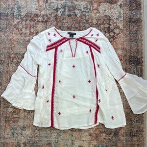 Chelsea & Theodore White and Red Ruffled Blouse